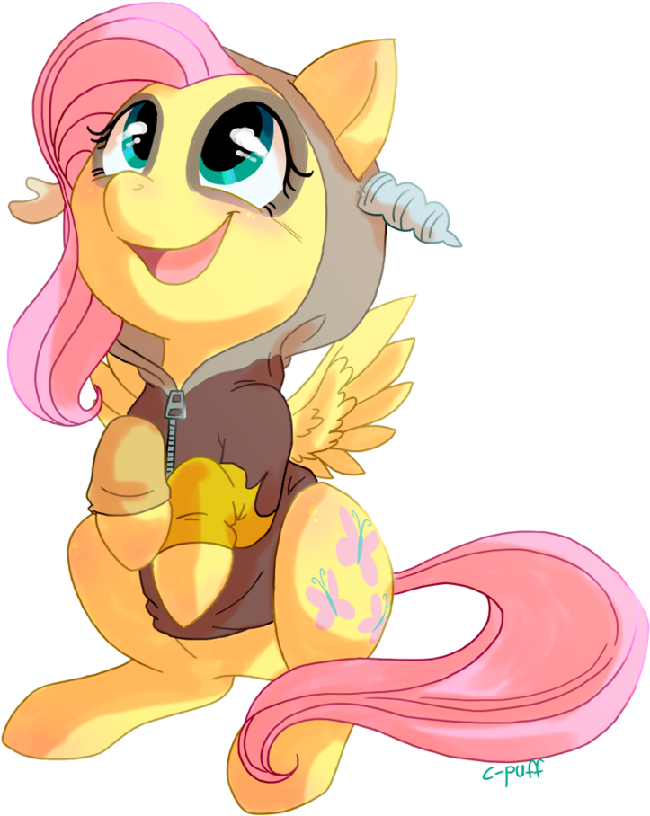 C-puff, Blushing, Clothes, Cute, Discord, Female, Fluttershy, - Fluttershy In Hoodie (812x984)