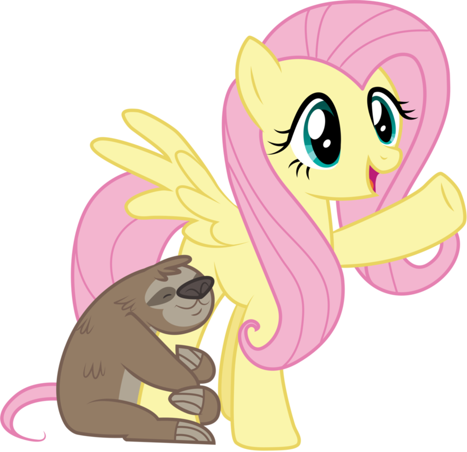 Sloth Hugging Fluttershy By Lorthiz - Love (908x879)