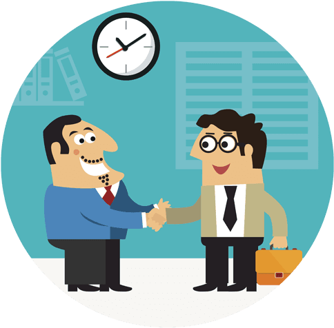 Cartoon Of Employer And Employee Shaking Hands - Employee And Employer Cartoon (500x491)