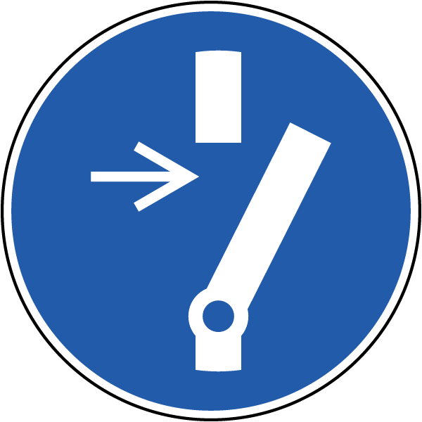 Disconnect Before Maintenance Label - Gebotsschild Auf Bogen Vor Wartung Oder Reparatur Freischalten (600x600)