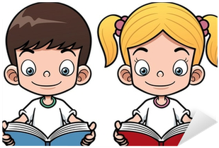 Vector Illustration Of Cartoon Boy And Girl Reading - Cartoon Boy And Girl Reading (400x400)