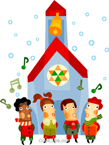 Children Singing Christmas Carols Royalty Free Vector - Church Christmas Clip Art (361x480)