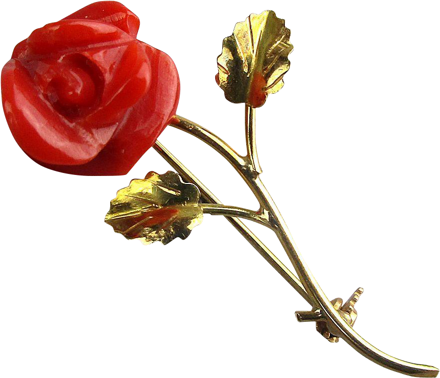 Vintage 18k 750 Gold Red Coral Rose Pin Brooch - Brooch (878x878)