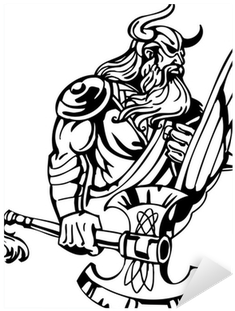 Black White Vector Illustration - Viking Drawing Battle (400x400)