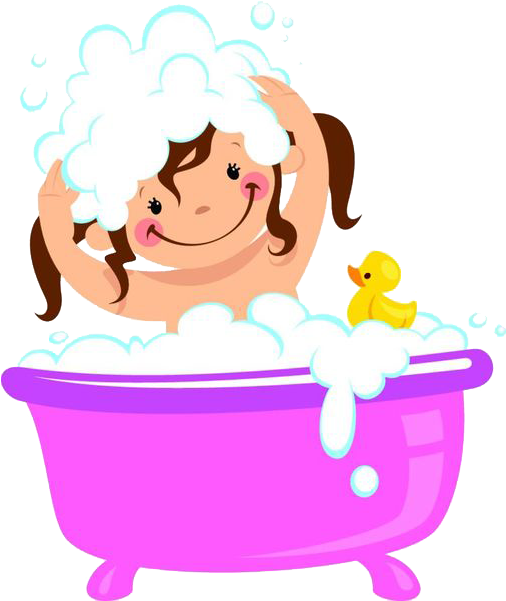 Bathing Bathtub Bubble Bath Clip Art - Girl Taking A Bath Cartoon (519x600)