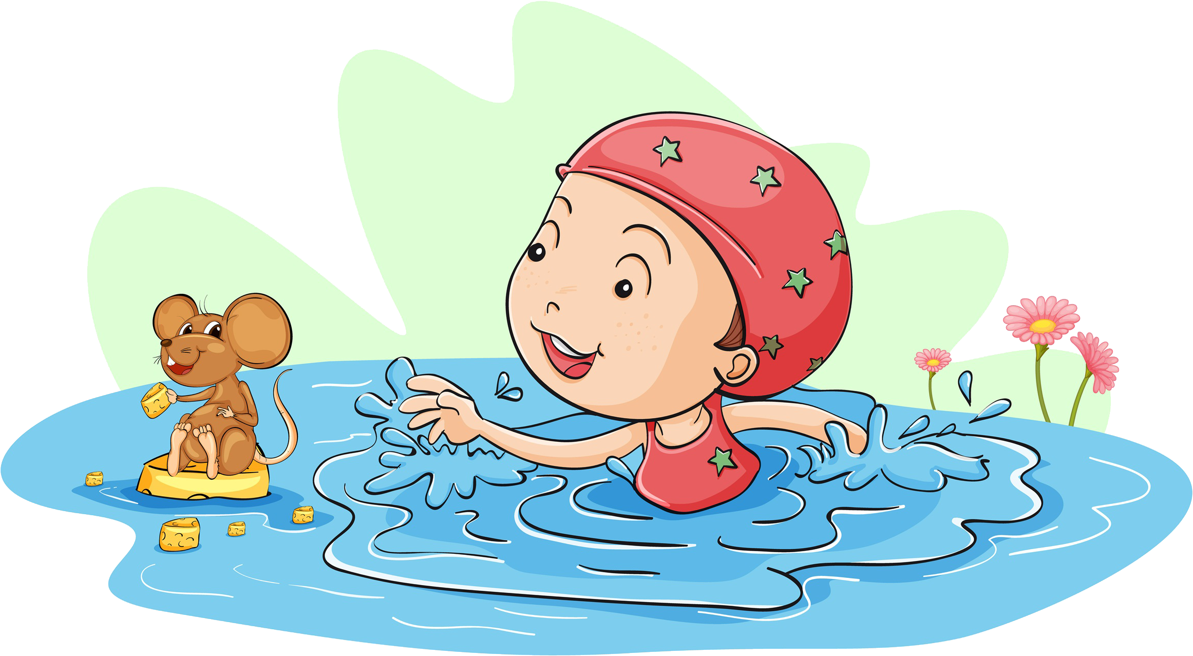 Swimming Cartoon Girl Illustration - Girl Swimming Stock Vector (2454x1423)
