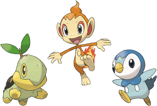Turtwig, Chimchar Ja Piplup - Pokemon Gen 4 Starters (600x400)