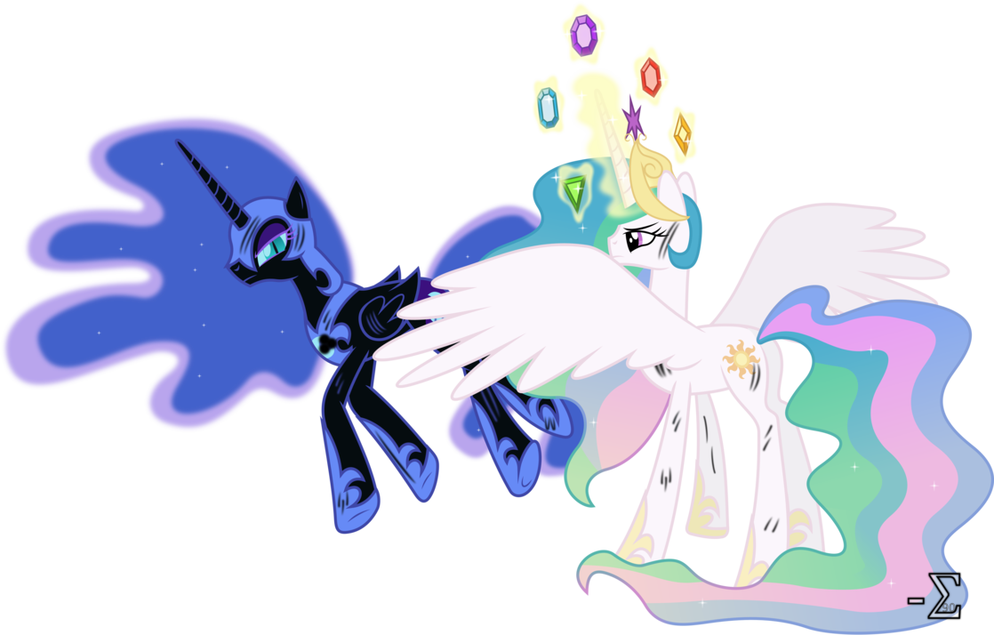 Princess Celestia And Nightmare Moon Battle Badly By - Mlp Nightmare Moon And Celestia (1118x714)
