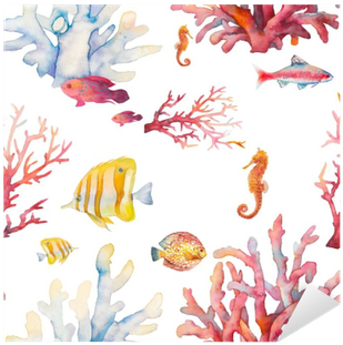 Watercolor Coral Reef Seamless Pattern - Coral Reef (400x400)