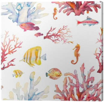 Watercolor Coral Reef Seamless Pattern - Coral Reef (400x400)