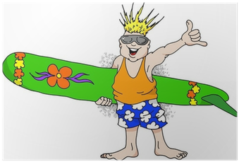 Cartoon Image Of A Very Happy Man With A Surfboard - Cartoon (400x400)