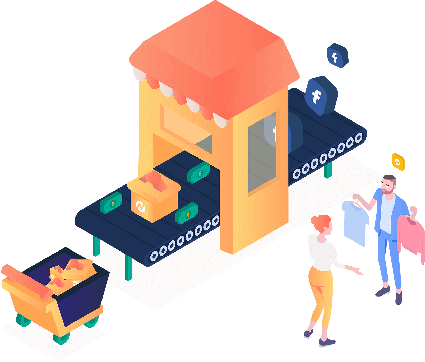 Icons Moving Through Conveyor Belt - Techtiq Solutions (web Design & Mobile App Development (1654x1409)