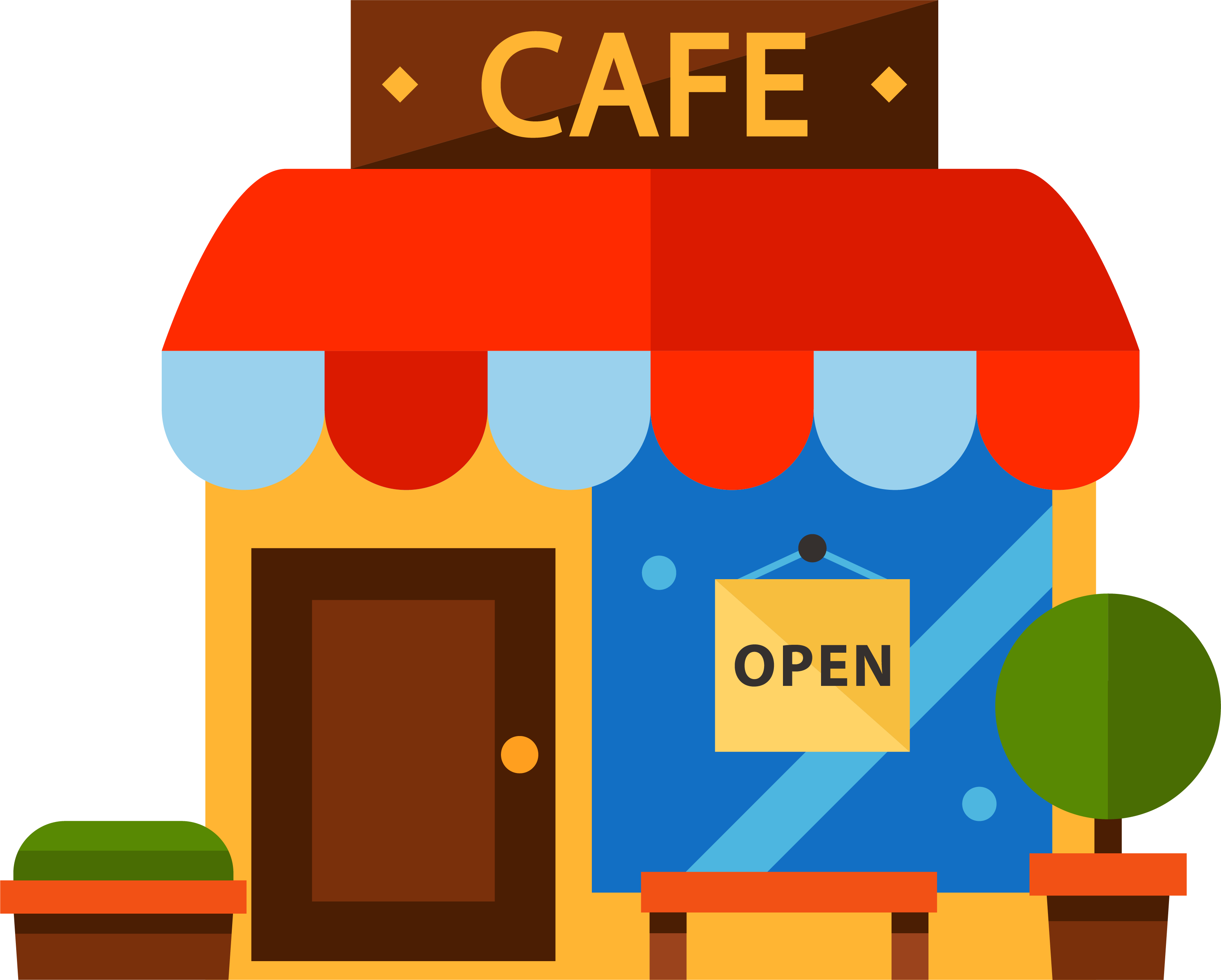 Cartoon Color Coffee House - Coffee Shop Vector Png (3239x2599)