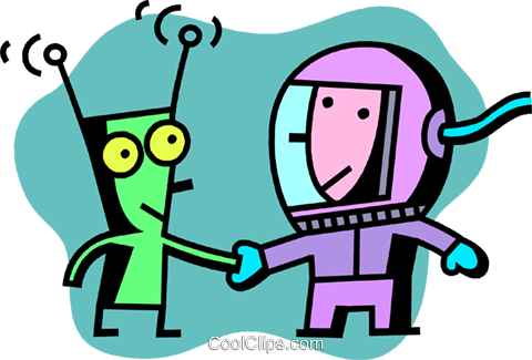 Astronaut Clipart Two - Astronaut Shaking Hands With Alien (480x325)