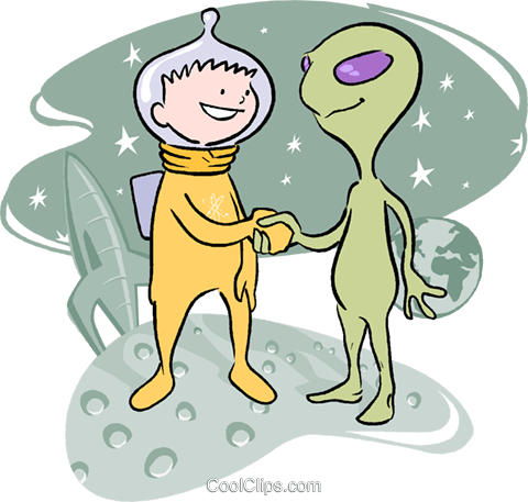 Alien Astronaut Clipart - Alien Shaking Hands Cartoon (480x457)