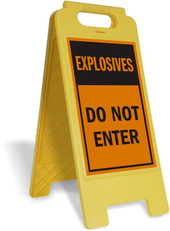 Explosives, Do Not Enter Standing Floor Sign - Slippery When Wet Sign (691x800)