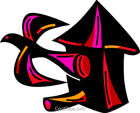 Bird Flying Out Of Birdhouse Royalty Free Vector Clip - Bird (480x388)