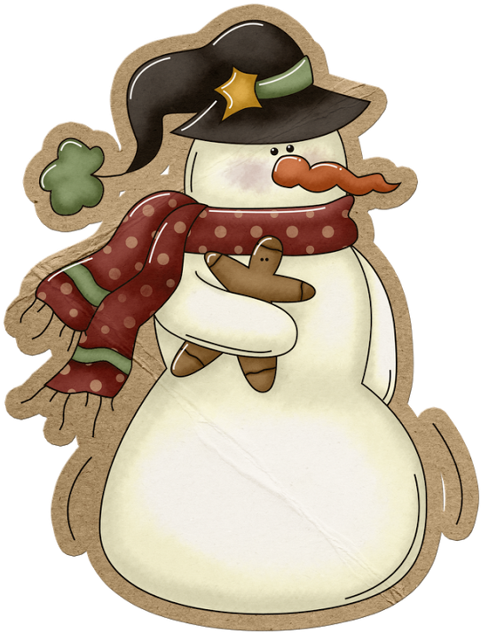 Primitive Snowman And Gingerbread * - Merry Christmas Rectangle Magnet (548x720)