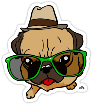 Hipster Pug Sticker > - Funny Hipster Pug Cartoon Dog T-shirt (375x360)