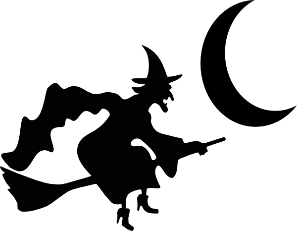 Witch Moon Silhouette Clip Art - Witch On A Broom (600x466)