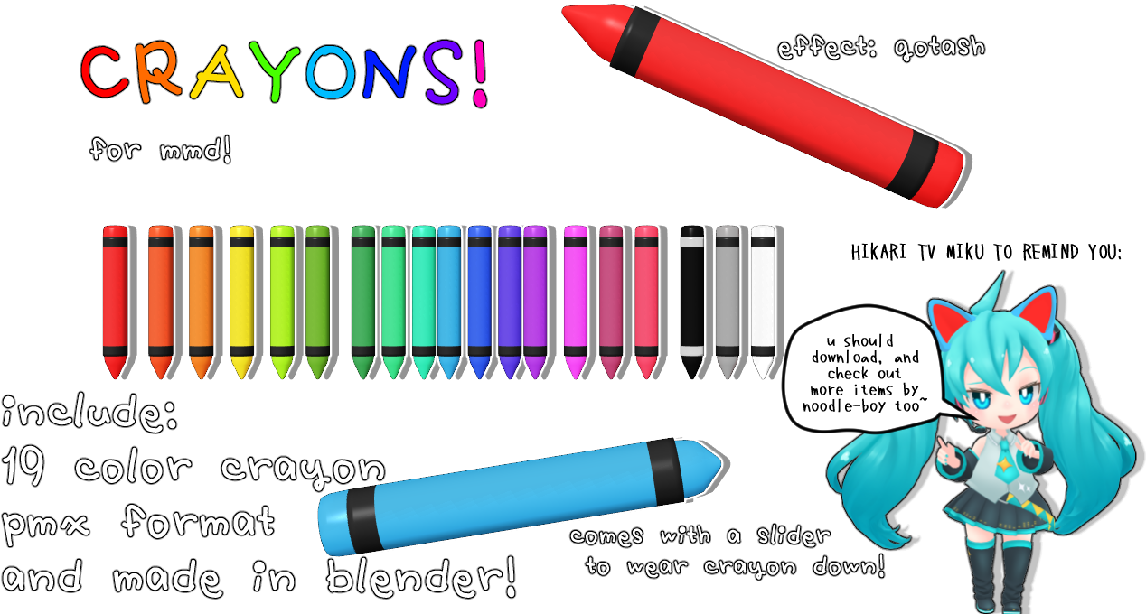 [mmd Dl] Crayons [19 Colors - Writing (1300x750)