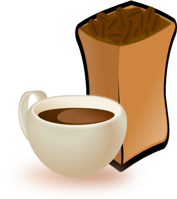 Cup Of Coffee With Sack Of Coffee Beans Clipart - Coffee Beans Clip Art (512x540)