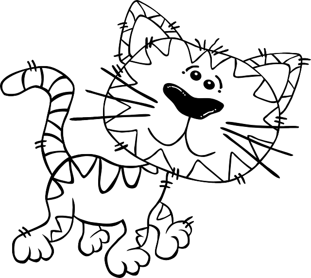 Outline Animals, Baby, Cat, Mouse, Black, Simple, Outline - Black And White Cute Cartoon Cats (640x572)