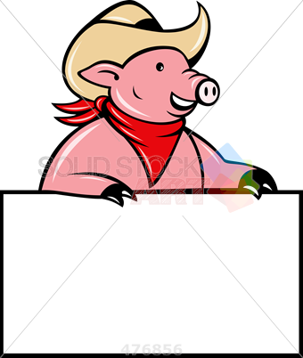 Stock Illustration Of Cartoon Rendition Of Pig Cowboy - Domestic Pig (340x402)