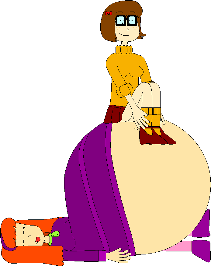 [gif] Velma Jumping On Daphne's Belly By Angry-signs - Angry Signs Gif (708x1228)