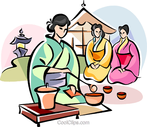 Japanese Girl Serving Tea Royalty Free Vector Clip - Japanese Tea Ceremony Cartoon (480x415)