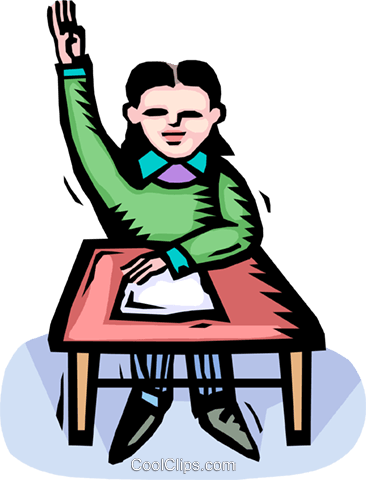 Student Raising His Hand Royalty Free Vector Clip Art - Cartoon Girl With Her Hand Up (366x480)