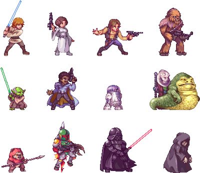 Starwars,fandoms,pixel Art,yoda,chewbacca,darth Vader,r2d2, - Fighting Game Pixel Art (431x370)
