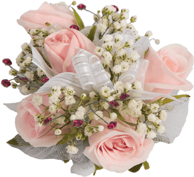 Decorated Rose Corsage, Pink - Garden Roses (500x611)