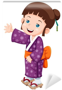 Illustration Of Cute Little Japanese Girl Vector Wall - Japanese New Year Cards (400x400)