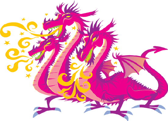 Related Pink Dragon Clipart - Three Headed Dragon (551x399)