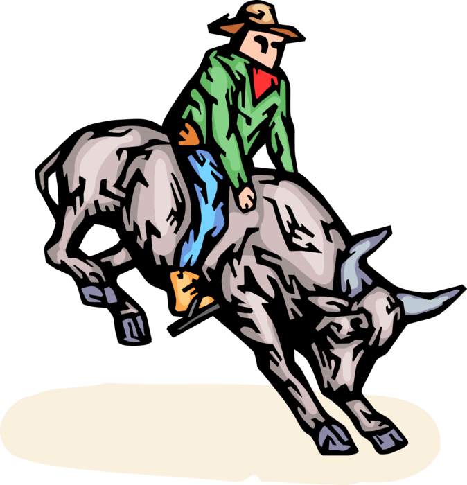 Vector Illustration Of Rodeo Cowboy Rides Bronco Bull - Vector Illustration Of Rodeo Cowboy Rides Bronco Bull (674x700)