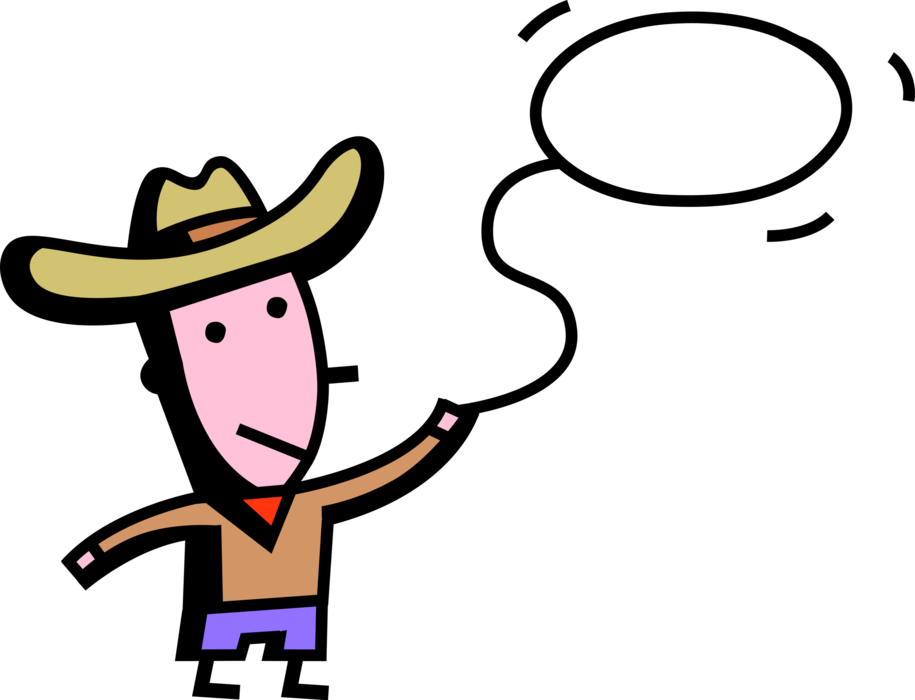Vector Illustration Of Rodeo Cowboy With Lasso Lariat - Cartoon (915x700)
