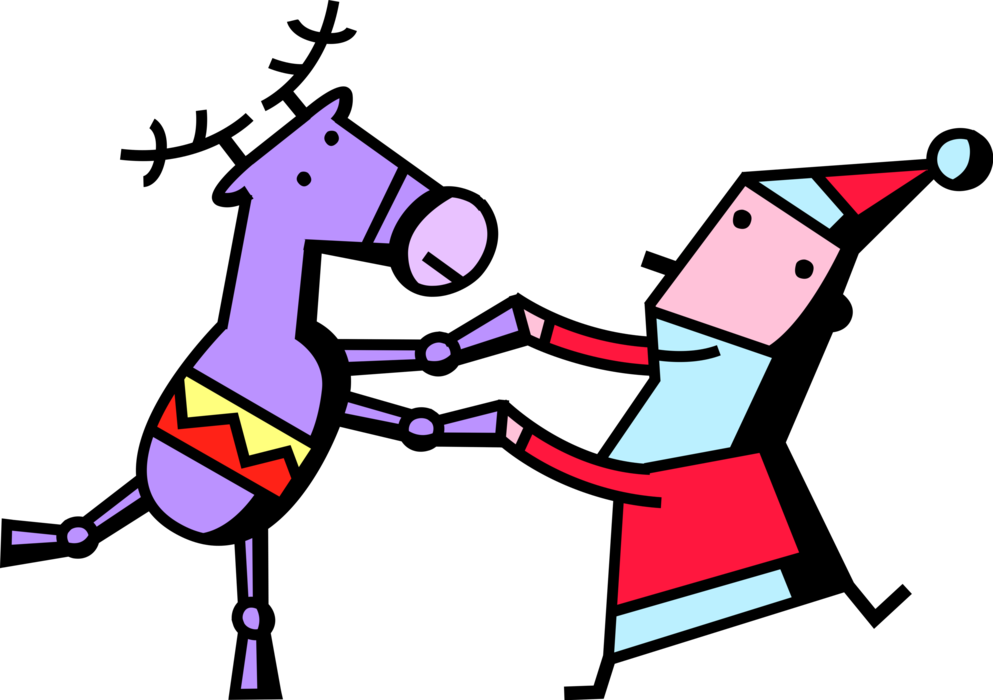 Vector Illustration Of Santa Claus Dances With Reindeer - Vector Illustration Of Santa Claus Dances With Reindeer (993x700)