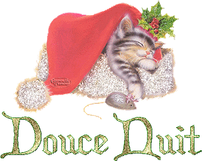 Douce Nuit - Chat - Bonnet - Gif Scintillant - Gratuit - Bonne Nuit Image Animée (450x350)