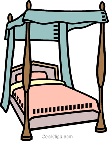 Poster Bed Royalty Free Vector Clip Art Illustration - Four Poster Bed Clipart (371x480)