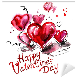 Watercolor Hand Painted Background With Hearts - Valentine's Day (400x400)