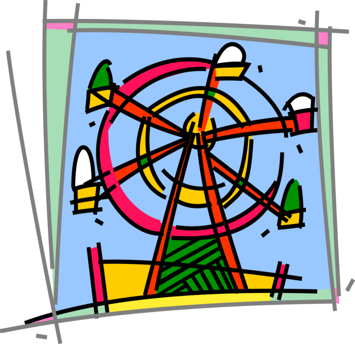 Vector Illustration Of Ferris Wheel Amusement Or Theme - Ferris Wheel Clip Art (721x700)