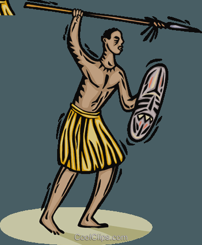 African Tribesman With A Spear Royalty Free Vector - Cartoon (396x480)