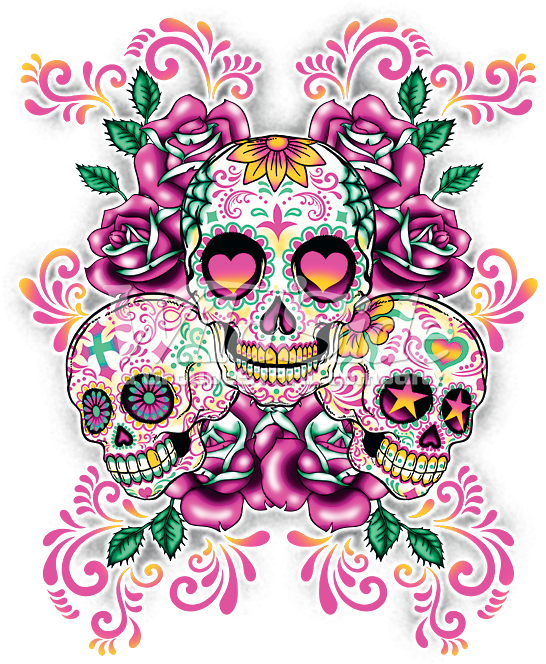3 Sugar Skulls With Floral Background - Dia De Muertos Flyer (675x675)