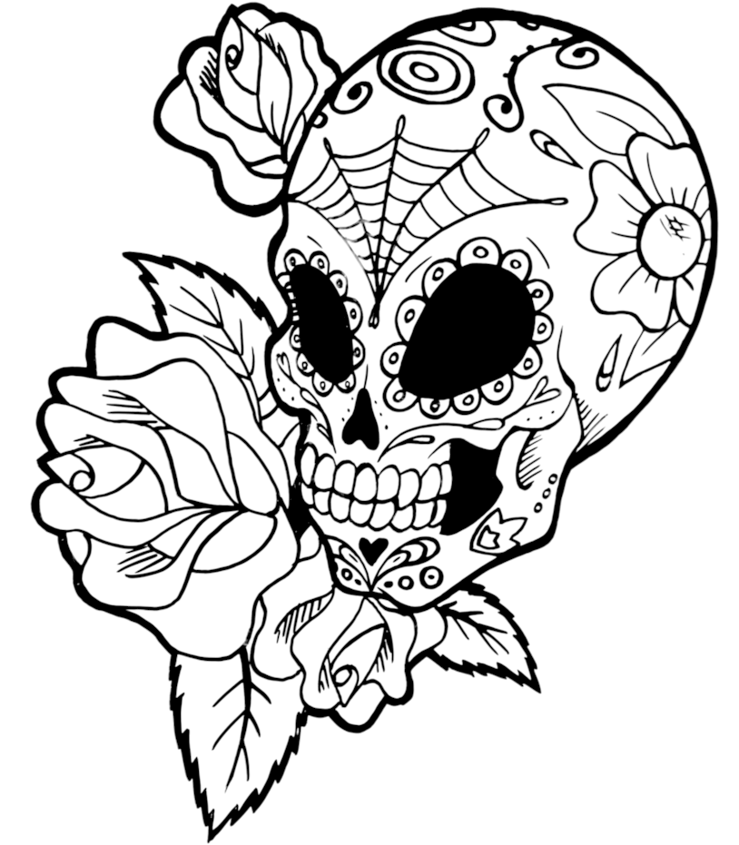 Roses Drawings With Sugar Skulls Download - Mexican Skull Drawing Transparent (819x976)