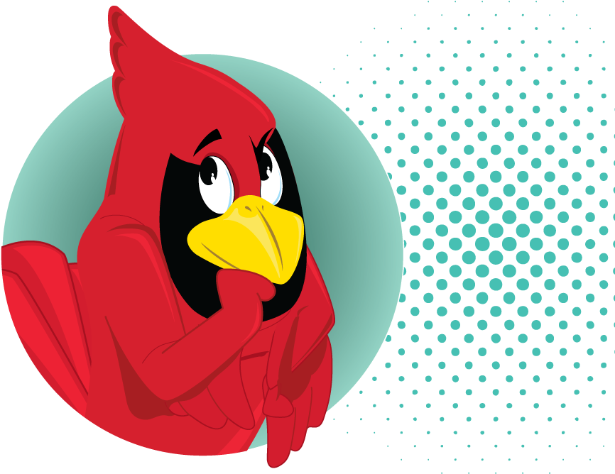 Reggie Redbird Thnking - Halftone (960x694)