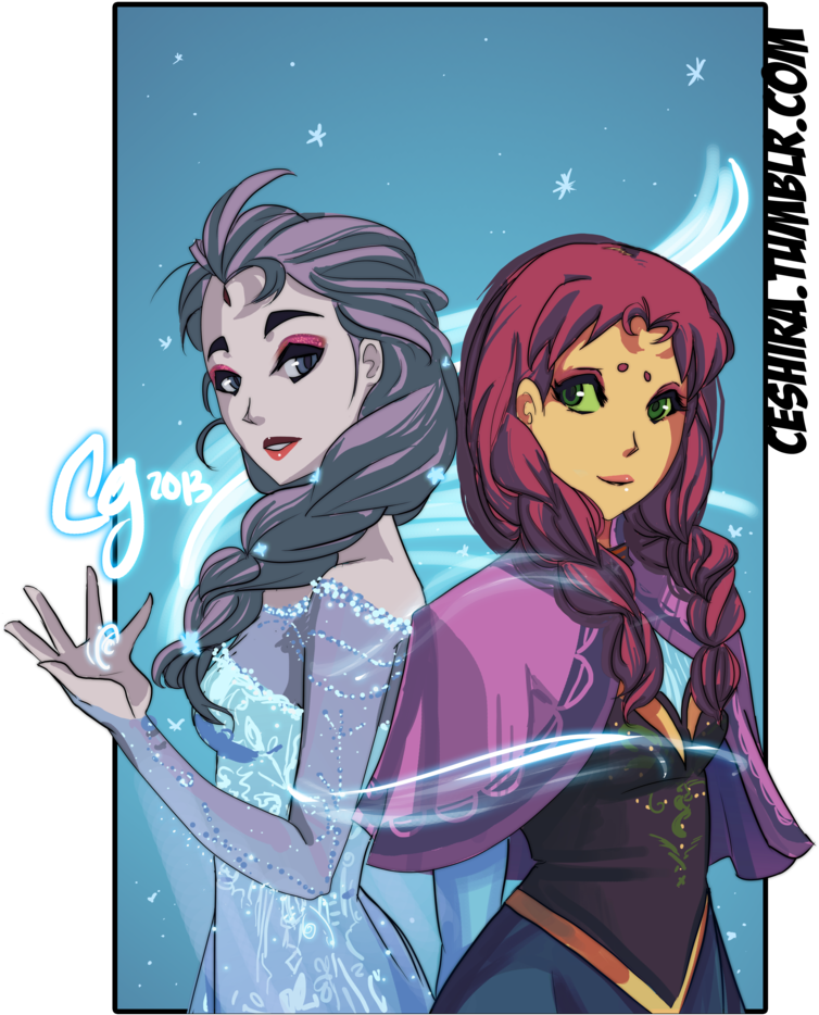 Frozen Titans- Raven And Starfire By Ceshira - Teen Titans And Frozen (800x974)