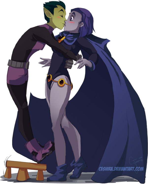 A Kiss For New Years By Ceshira On Deviantart - Raven And Beast Boy Kissing (600x759)