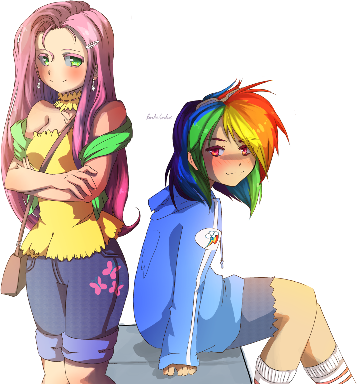 Human Fluttershy And Rainbow Dash - Rainbow Dash Fan Art Human (1280x1292)