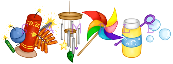 Summer Fun Fireworks, Wind Chime, Pinwheel, Bubbles - Summer Fun Fireworks, Wind Chime, Pinwheel, Bubbles (571x213)